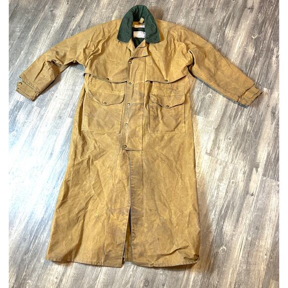 VTG CC Filson Tin Cloth Oil Waxed Duster Coat Mens Size 42 Brown W/ Wool Vest - Picture 1 of 10